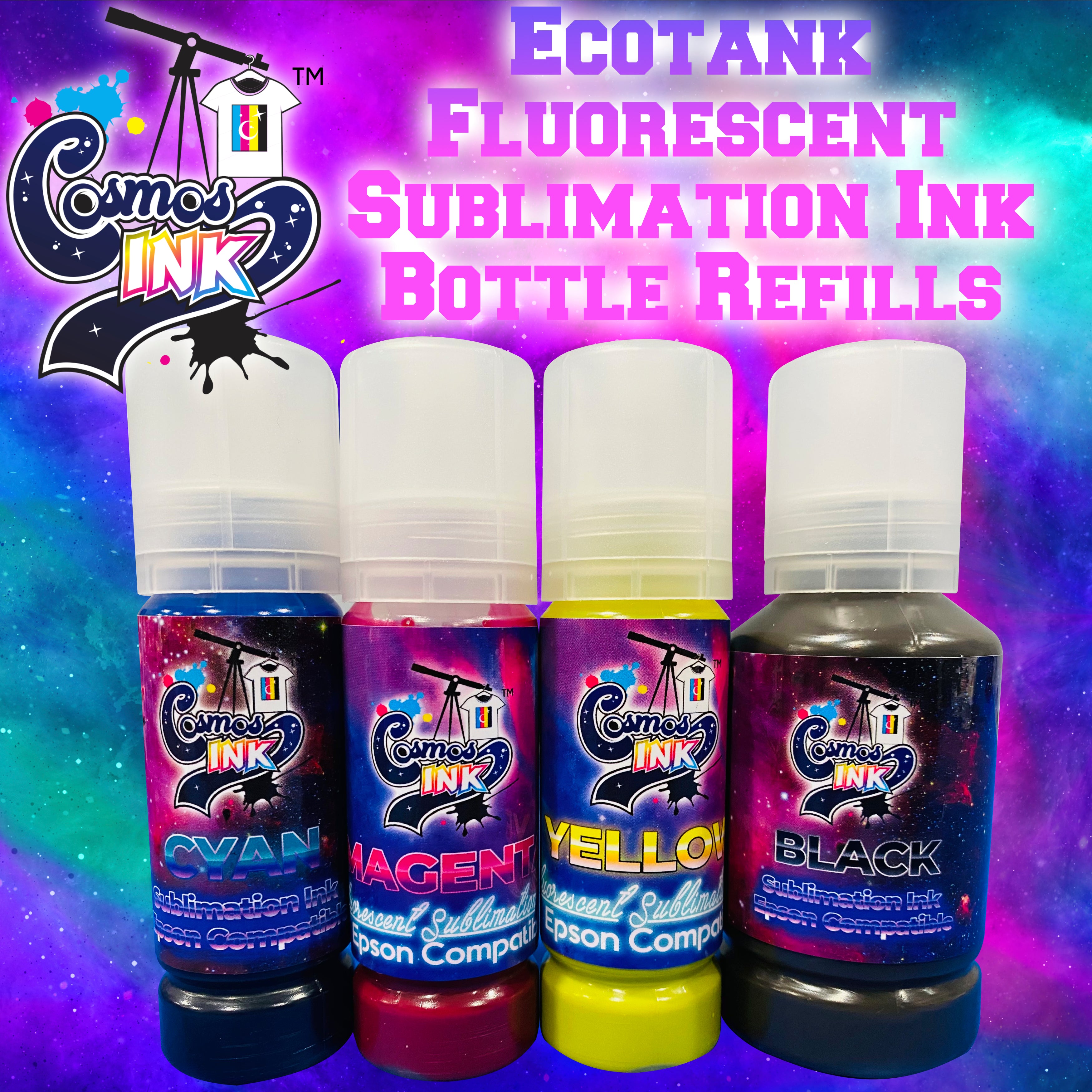Epson EcoTank Printer Fluorescent Sublimation Ink Refills | Cosmos Ink